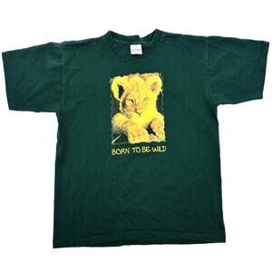 Vintage Born To Be Wild Lion Cub Graphic T-Shirt Single Stitch Alore Large Green